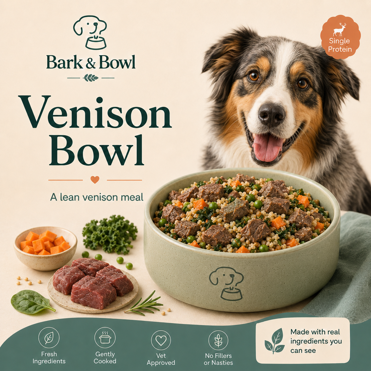 Venison Bowl fresh dog food meal